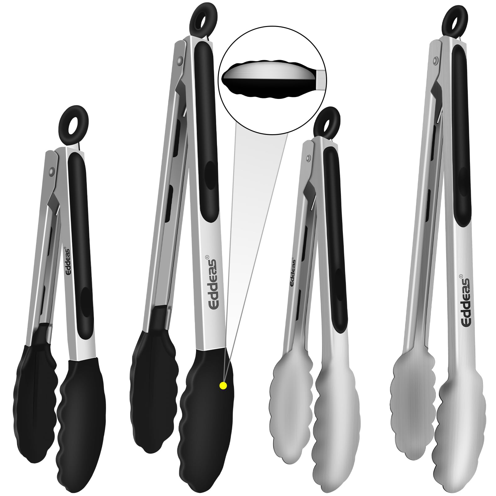 Tongs For Cooking - Heat Resistant 600 Degrees Stainless Steel Kitchen Tong,Heavy Duty Metal Locking Tongs - Perfect for Food,Salad and BBQ set of 3 (7",9" and 12") Dishwasher